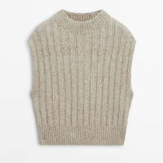 Жилет Massimo Dutti Mock Turtleneck Ribbed Knit, бежевый