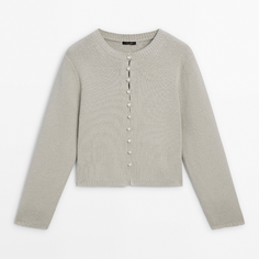 Кардиган Massimo Dutti Knit With Ceramic Buttons, светло-серый