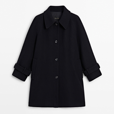 Пальто Massimo Dutti Tabard-effect Wool Blend, черный