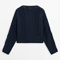 Свитер Massimo Dutti Open-knit With Button Detail, темно-синий