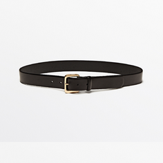 Ремень Massimo Dutti Leather With Round Buckle, черный
