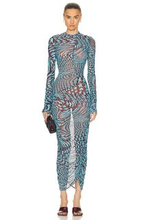 Платье миди Mugler Printed Mesh, цвет Star Cherry &amp; Turquoise