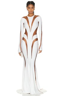 Платье Mugler Spiral Illusion Long, цвет White &amp; Nude 02