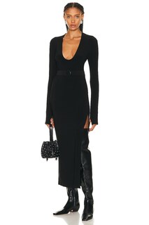 Платье Norma Kamali Long Sleeve Deep U Neck Side Slit Gown, черный