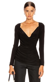 Топ Norma Kamali Long Sleeve Sweetheart Side Drape, черный