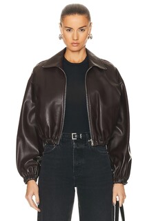 Куртка Nour Hammour Luna Cropped Leather Bomber, цвет Dark Chocolate