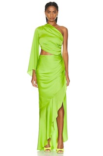 Платье макси Patbo One Shoulder Draped, лаймовый