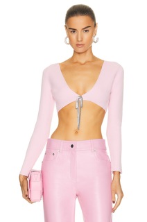 Кардиган Alexander Wang Crystal Tie V Neck Cropped, цвет Neon Light Pink