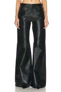 Брюки R13 Janet Relaxed Flair Leather, цвет Shiny Black