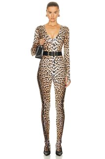 Комбинезон Roberto Cavalli Long Sleeve V-Neck Catsuit, цвет Naturale