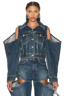 Куртка Area Crystal Embellished Cutout Denim, цвет Vintage Indigo