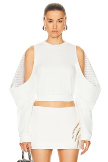 Свитер Area Crystal Embellished Cold Shoulder Sweatshirt, белый