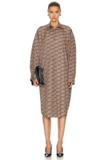 Платье Balenciaga Long Sleeve Cocoon, цвет Beige &amp; Brown