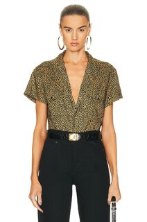 Рубашка Saint Laurent Cropped Short Sleeve, цвет Black &amp; Camel