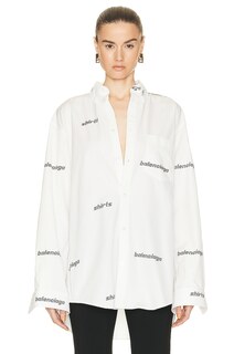 Топ Balenciaga Large Fit Allover Poplin, цвет White &amp; Black