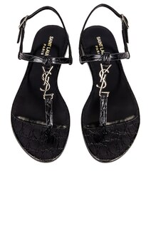 Сандалии Saint Laurent Cassandra Embossed Croc Flats, нуар