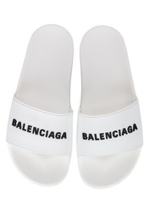 Сандалии Balenciaga Rubber Logo Pool Slides, цвет White &amp; Black