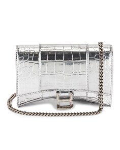 Сумка-клатч Balenciaga Hourglass Wallet On Chain, серебряный