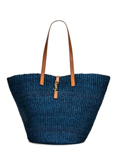 Сумка-тоут Saint Laurent Medium Panier Raffia, цвет Blue Orchid &amp; Brick