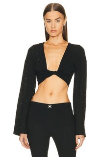 Топ Blumarine Long Sleeve Hot Fix Crop, неро