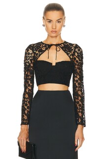 Топ Self-Portrait Lace Tie Neck Crop, черный