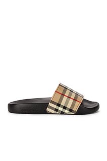 Сандалии Burberry Furley Check Slides, цвет Archive Beige