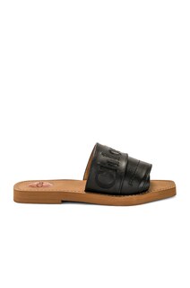 Сандалии Chloe Woody Flat Slides, черный