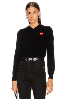 Свитер Comme des Garçons Wool Jersey Intarsia Red Emblem, черный