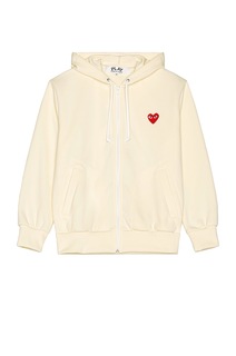 Худи Comme des Garçons Zip Poly With Red Emblem, слоновая кость