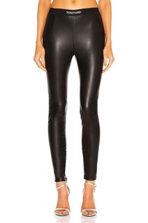 Леггинсы Tom Ford Leather Logo Waist Legging, черный