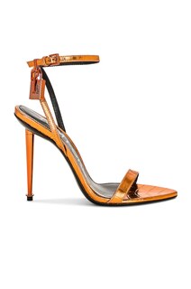 Туфли Tom Ford Metallic Stamped Croc Padlock Pointy Naked 105, цвет Clementine