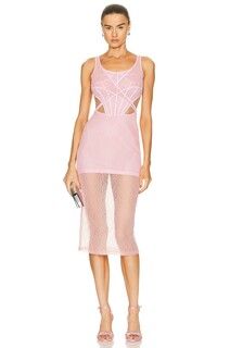 Платье миди David Koma Boning Over Layer Lace, цвет Baby Pink