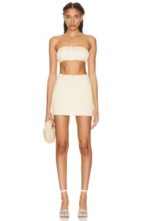 Платье David Koma Chunky Knit Bandeau &amp; Mini Skirt Set, экрю