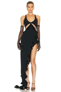 Платье David Koma Flounce Detail Open Leg Gown, черный