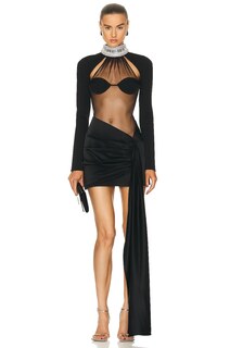 Платье мини David Koma For FWRD Sheer Crystal Halter, черный