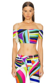 Топ Emilio Pucci Off The Shoulder Crop, цвет Turchese &amp; Viola