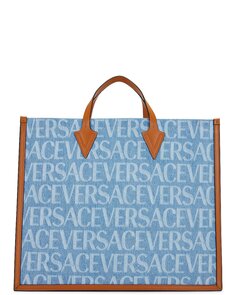 Сумка-тоут Versace Large, цвет Blue Denim, Cuoio &amp; Gold