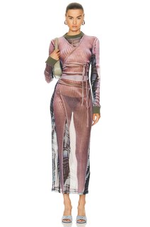 Платье макси Y/Project X Jean-Paul Gaultier Trompe L&apos;Oeil Wrap Knit, цвет Light Pink &amp; Grey