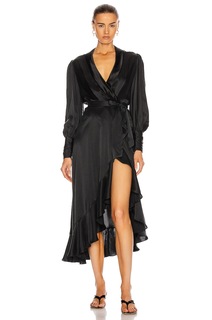 Платье миди Zimmermann Silk Wrap, черный