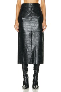 Юбка Helmut Lang Leather Midi, черный