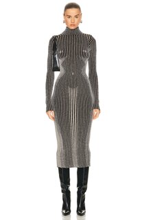 Платье Jean Paul Gaultier Trompe L&apos;Oeil High Neck Long Sleeve, цвет Brown &amp; Silver