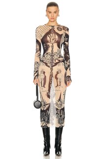 Платье Jean Paul Gaultier Printed Heraldique Long Sleeve Crew Neck, цвет Nude &amp; Navy
