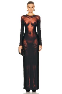 Платье Jean Paul Gaultier Printed Corps Long Sleeve High Neck Short, цвет Dark Nude