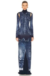 Платье Jean Paul Gaultier Flag Label High Neck Long Sleeve, цвет Navy &amp; Blue