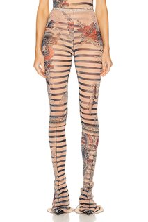 Брюки Jean Paul Gaultier Printed Mariniere Tattoo Flare Trouser, цвет Nude, Blue, &amp; Red