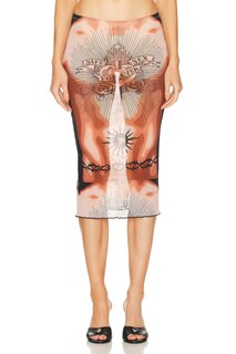 Юбка миди Jean Paul Gaultier Printed Safe Sex Tattoo Low Waist, цвет Nude, Brown, &amp; Black