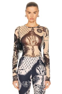 Топ Jean Paul Gaultier Printed Heraldique Long Sleeve Crew Neck, цвет Nude &amp; Navy