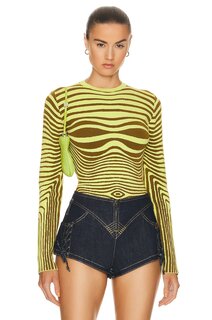 Топ Jean Paul Gaultier Morphing Stripes Long Sleeve, цвет Khaki &amp; Lime