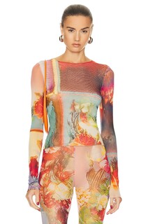 Топ Jean Paul Gaultier Printed Patchwork Scarf Long Sleeve, цвет Multi