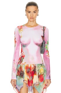 Топ Jean Paul Gaultier Printed Body Flowers Long Sleeve, цвет Pink &amp; Yellow